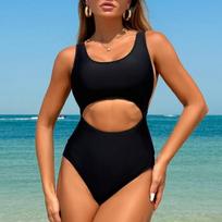 Women Sexy Solid Color Hollow Out One Piece Beach Swimming Swimsuit S juoda
