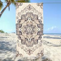 Beige Ornate Mandala Print Quick Dry Microfiber Beach Towel, Elegant Boho Floral Oversized Towel for Summer Swim and Pool Use 50X100cm &1pc