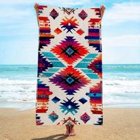 Southwestern Aztec Print Microfiber Beach Towel Vibrant Geometric Tribal Pattern Quick Dry Towel for Outdoor Use 50x100cm