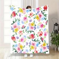 Watercolor Floral Flannel Throw, Vibrant Rose Peony Design Soft for Sofa Use, Perfect Spring Summer Gift for Anyone Size: 75*100cm, Weight: 230 GSM