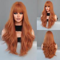 Moterų 66 cm modeliuoti plaukai Vyno raudonas perukas ilgi plaukai ilgi garbanoti plaukai rožiniai plaukai tinklinis galvos apdangalas Visas galvos apdangalas Natūralus tikras perukas 66cm 26INCH oranžinė