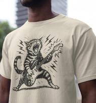 Rock and Roll Cat Guitar T-Shirt | Funny Feline Lover Tee S