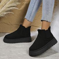 Women Winter Ultra Mini Boot Platform Boots for Leather Warm Ankle Fur Booties Boots 44 juoda