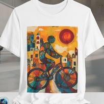 Abstract Mosaic Bicycle Art Shirt | Colorful Cityscape Bike Tee | Urban Cycling Art TShirt | Vibrant Bike Art Apparel XL