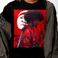 Black Samurai T-Shirt, Afro Warrior Katana Art, Bella+Canvas Tee 2XL