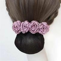 Crochet Bun Net Rose Spring Clip Korean Style Headdress Flower Bun Net Snood Women Hairpin purple-fine net