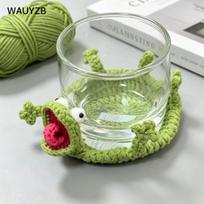Nertas vėžliukas, linksmi maži vėžliuko padėkliukai, mieli 3D rankų darbo amigurumi gyvūnėlių puodelių padėkliukai žalia