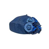 Flower Denim Beret Artistic Camellia Beret Vintage Denim Camellia Beret Hat  Girl mėlyna