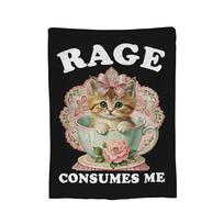 Rage Consumes Me Kitten Cat Meme Blanket Fleece Spring/Autumn Multifunction Super Warm Throw Blankets for Bed Couch Bedspread Size: 75*100cm, Weight: 230 GSM