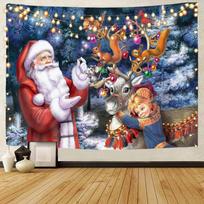 Santa Claus, Christmas Tree, Christmas Elk Christmas Background Decoration Tapestry Christmas Home Background Decoration Tapestr 100X70CM