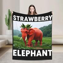 Strawberry Elephant Italian Brainrot Plush Throw Blanket Soft Flannel Print for Bed Outdoor Picnic Bedspread Cover Size: 75*100cm, Weight: 230 GSM