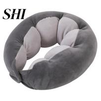Portable Travel Pillow Neck Support Cushion Extra-Soft Breathable U-shaped Washable Non-Fading Adjustable Airplane Car Waterproof tamsiai pilka spalva