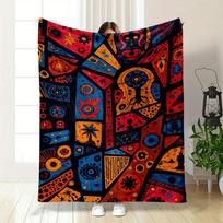 Abstract Geometric Motifs with Vibrant Red, Blue, and Orange Shapes. for All Seasons Blanket Lunch Break Throw Gift 75X95CM
