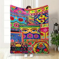 Vibrant Floral, Peacock, and Eye Patterns In Bold, Colorful Truck Art Style. for All Seasons Blanket Lunch Break Throw Gift 75X95CM
