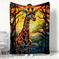 Giraffe Fleece Blanket Vibrant Sunset Safari Throw Cozy Autumn Home Decor  Wildlife Art Gift Portable 75X95CM