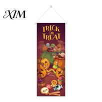 Spooky Pumpkin Ghost Backdrop Halloween Flag Banner Backdrop, Witch Hanging Indoor Outdoor Holiday Ornaments Background Decoration for Party A