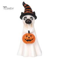Indoor Haunted House Supplies Halloween Ghost Dog Figurine, Wizard Hat Pumpkin Resin Statue, Cute Tabletop Decor Puppy Ornaments for Entryway