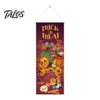 Outdoor Hanging Banners Halloween Flag Banner Backdrop, Spooky Pumpkin Witch Ghost Trick or Treat Door Signs Background Decoration for Indoor A
