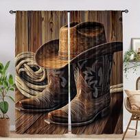Western cowboy hats and shoes Print Drapes Room Darkening Window Curtains for Home Decor,Rod Pocket Blackout Curtains Bedroom 60×150cm