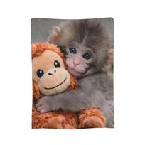 Baby Monkey Punch Monkey And His Toy Friend Blanket Flannel Spring/Autumn Soft Throw Blankets for Sofa Travel Bedspreads Size: 75*100cm, Weight: 230 GSM