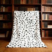 Dalmatietiško rašto minkštas lengvas flanelės pledas, juodai baltas taškuotas dizainas sofai, lovai, biurui, skalbiamas mašinoje, dovana šunų mylėtojui Size: 75*100cm, Weight: 280 GSM white