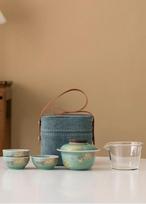 Celadon Gaiwan Travel Tea Set Chinese Style 1 Teapot 3 Cups Portable Gongfu Tea Maker for Home Office Outdoor Gift