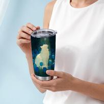 591ml Car Tumbler White Cat Blue Tulip Element Straw Cup Stainless Steel Tumbler Hot Cold Cup Coffee Tumbler Straight Tumbler 591ml Car Tumbler