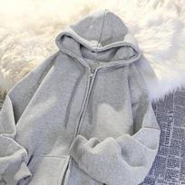 Ladies Spring and Autumn Oversize Hoodie Jacket Zipper Cardigan Jacket Lazy Style Solid Color Jacket S