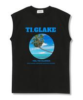 Tee Glake Cool Palm Tree Beach Oversized Sleeveless T-Shirt Black L