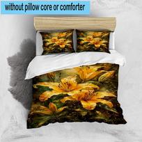 Golden Lily Bloom 3pcs Bedding,Including 1pc Duvet Cover And 2pcs Pillowcases Perfect for Christmas,Ideal for Bedroom, Dormitory 135cm*200cm