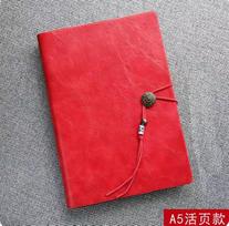 Business A6 Leather Binder Notebook Spiral Style with Saddle Stitching Blank and Lined Pages Bandage Pocket Notepad raudona
