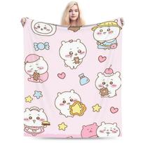 Y2K Rakko Chiikawas Blankets Lightweight Thin Fleece Relax Throw Blankets Machine Washable Size: 75*100cm, Weight: 230 GSM