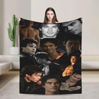 The Vampire Diaries Damon Salvatore TV Series Blankets Soft Plush Throw Blanket For Home Decor Flannel Bedspread Bed Cover Size: 75*100cm, Weight: 230 GSM