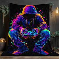 Vibrant Neon Hoodie Gaming Blanket Tapestry Cozy Indoor Decor Soft Throw Soft Touch Artistic Design Unique Gift for Gamers Size: 75*100cm, Weight: 230 GSM