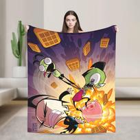 Gir Invader Zim Cartoon Throw Blanket Flannel Bedspread For Couch Chair Sofa Bed Funny Sofa Bed Cover Size: 75*100cm, Weight: 230 GSM