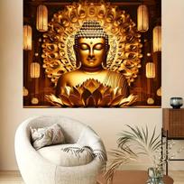 Sacred Golden Buddha Wall Tapestry Zen Enlightenment Meditation Art Asian Spiritual Room Decor Mural Hanging Canvas Print 100X70CM