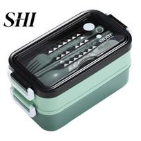 Food Container Lunch Box with Cutlery Large Capacity Leak-Proof Easy to Leak-proof Clean Bento for Home Office School Stackable žalia