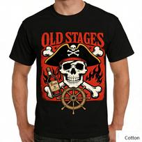 Vintage Pirate Skeleton Graphic T Shirt, Cotton Crew Neck Short Sleeve Tee, Rum Ship Wheel Print Unisex Top S įvairiaspalvis