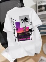 Sunset City Palm Tree Pattern Printed Men's Breathable Cotton T-Shirt for Summer - Streetwear Style for Men and Women. S įvairiaspalvis