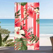 Tropical Hibiscus Flower Microfiber Beach Towel Palm Monstera Leaf Bath Blanket Coral Red Striped Pool Towels For Girl 50x100cm