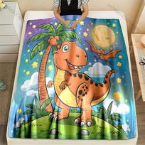 Multi Size Dinosaur Under Palm Tree Pattern Blanket Flannel Material Soft Warm for All Seasons, Home Outdoor Camping Picnics RV Size: 75*100cm, Weight: 230 GSM