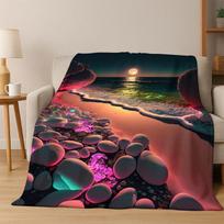 Colorful Pebble rainbow Cobblestone Stone Flannel Blanket Soft Warm Blanket Throw Blanket for Bedroom Living Room Bed Picnic Size: 75*100cm, Weight: 230 GSM