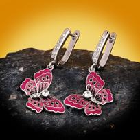 Silver Sale Pink Epoxy Enamel Butterfly Earrings Women's Wedding Engagement Cocktail Jewelry Gift