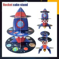3 pakopų raketos astronautų tortų stovas, raketa, kosmosas, planeta, keksiukų laikiklis, vaikai, berniukai, dovanėlės, Visata, gimtadienio vakarėlio reikmenys 1 Pcs