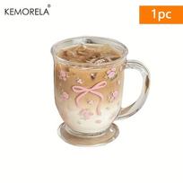 KEMORELA 1/2 VNT Gėlių Rožių Lanko Rašto Stiklinė 450ml Daugiafunkcinė U formos Rankomis plaunama Daugkartinio naudojimo Stiklinė Tinka Kavai 301-400ml beige