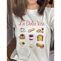 La Dolce Vita Italian Desserts T-Shirt – Coffee, Cannoli, Tiramisu Print, Vintage Italian Summer Shirt S
