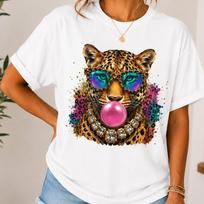Colorful Leopard Bubble Gum Shirt, Cute Cheetah Graphic Tee, Trendy Animal Lover T-Shirt, Fun Girly Comfort Colors Tee Gift L