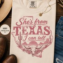 Shes From Texas I Can Tell Shirt,Texas Girl Gift,Cowgirl Comfort Colors Tee,Pink Western Shirt,Gift For Her,Western Bachelorette Shirt L