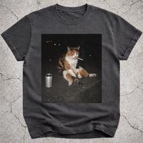 Calico Cat Smoking Meme Shirt, Cigarette Cat Tee, Funny Drunk Cat Photo T-Shirt, Gen Z Brainrot Gift, Cat Lover Graphic Tee S