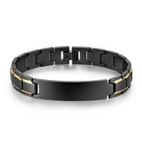 Fashionable Titanium Steel Black Gold Bent Brand Unisex Customized Stainless Steel Bracelet 1.2 x 22 cm in width juoda